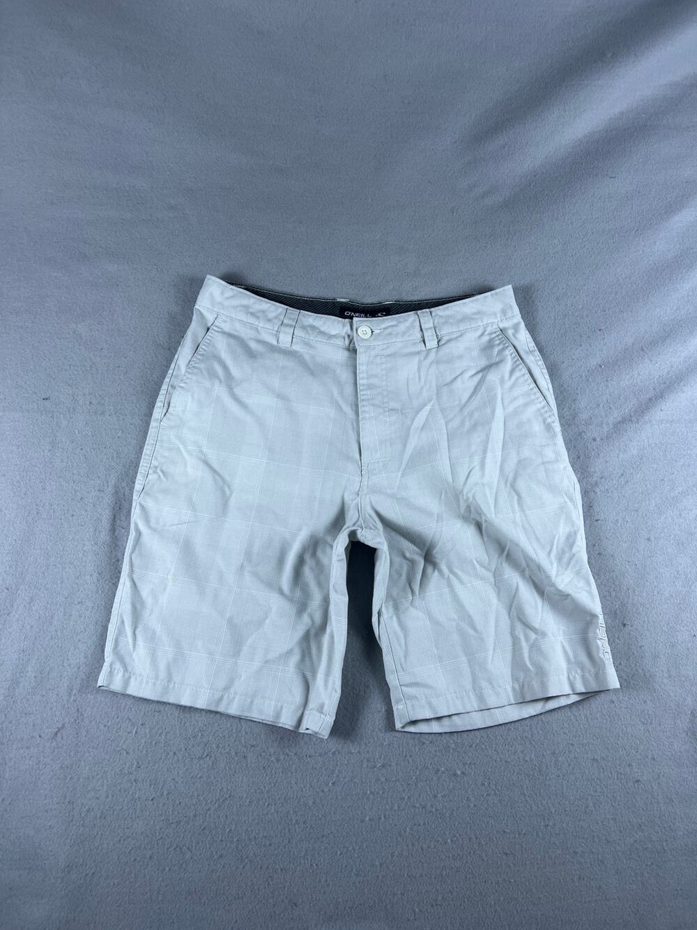 O'Neill Shorts Mens 32 Beige Flat Front Windowpane Plaid Skate Outdoor Surf